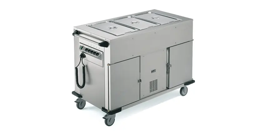 Exclusieve Aanbieding Voedseltransportwagen - Verwarmde Kast/ Gekoelde Kast - Extra Warmhoudbakken Boven - 1314x680x(H)900mm