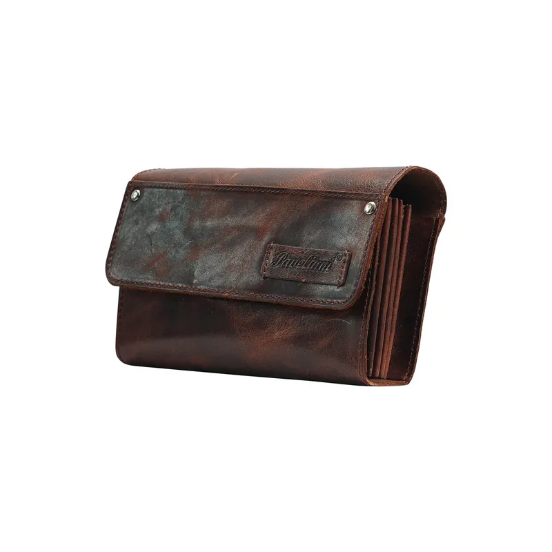 Nieuw Bruin Leren Horeca Portefeuille - 4 Tussenvakken - Met Nylon Tailleriem - 190x100x20mm