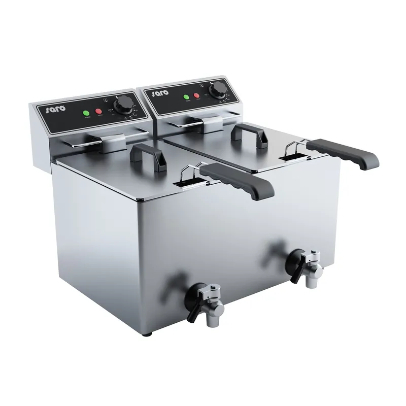 Elektrische Friteuse 2x8 Liter - met Aftapkraan - 2x 3,25kW - 590x420x(H)378mm Bestseller