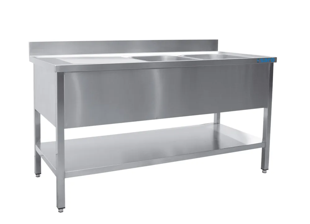 SARO Spoeltafel, 2 wasbakken, rechts - B 2000 x D 700mm Gratis Retour