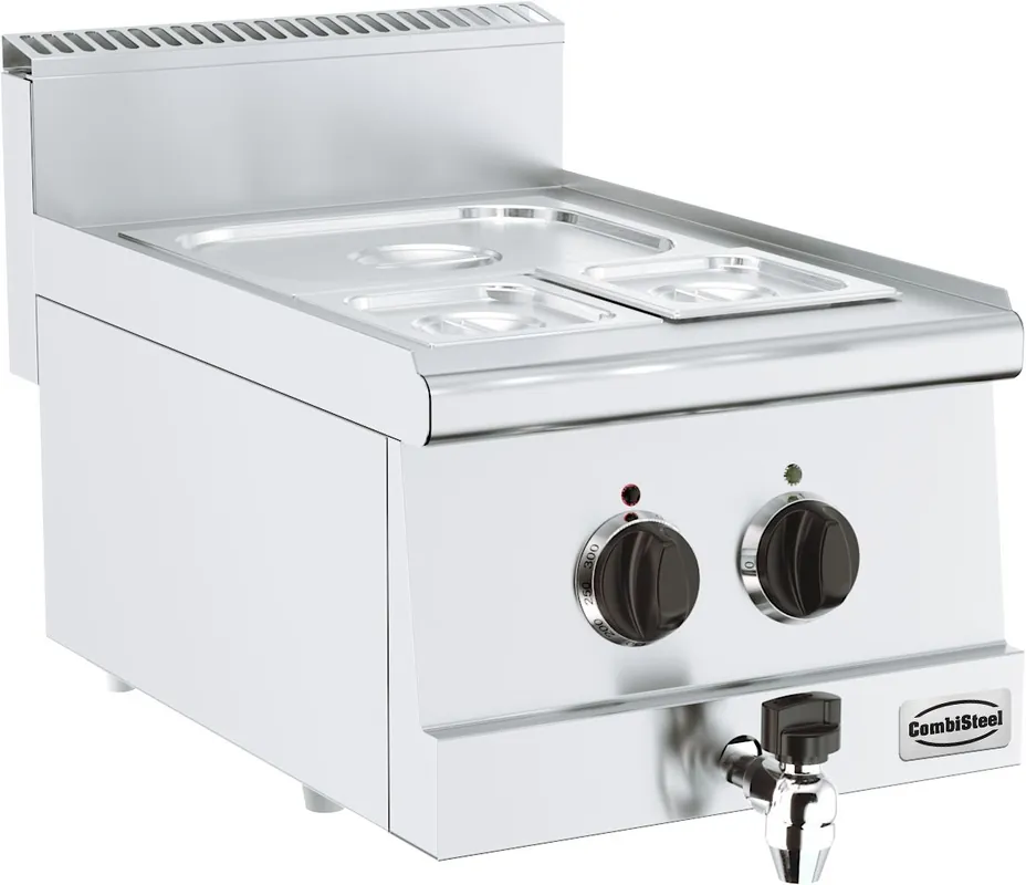 Direct Beschikbaar Base 600 Elektrische Bain Marie Tafelmodel met Tapkraan - 1,5 kW - 400x600x(H)300mm
