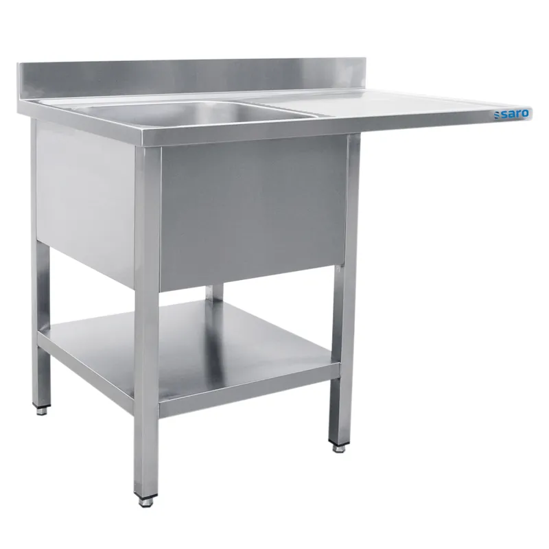 Veilige Betaling SARO Spoeltafel, 2 wasbakken, links - 700 mm D, 1400 mm