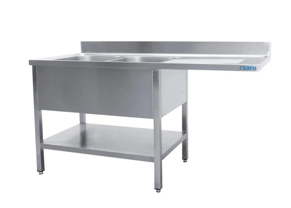 Nu Kopen SARO Spoeltafel, 2 wasbakken, links - B 2000 x D 600 mm