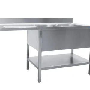 Tijdelijk Beschikbaar SARO Spoeltafel, 2 wasbakken,rechts - B 1600 x D 600 mm