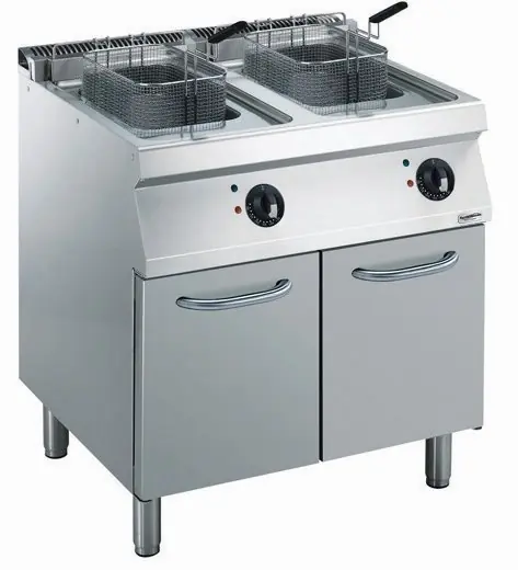 Friteuse - Elektrisch - 2x14 Liter - 400V - 17,4kW - Met onderstel - 800x700x(h)850mm Koopje