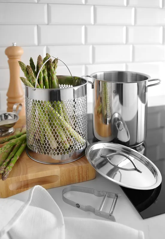 Actieprijs Asperge Pan Set - 3 Delig Pan,Stoommand en Deksel - 5.5 Liter - Ø160x(H)280mm
