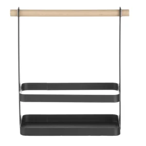 Bestel Nu Bestek Caddy Met Houten Greep - Matzwarte Poedercoating - 230x100x(H)240mm