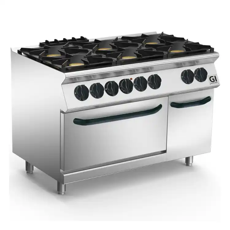 Bestseller 700 HP Gasfornuis 6 Branders Met GN2/1 Elektrische Oven - 4x6 + 1x 4,2 kW - 800x730x(H)870mm