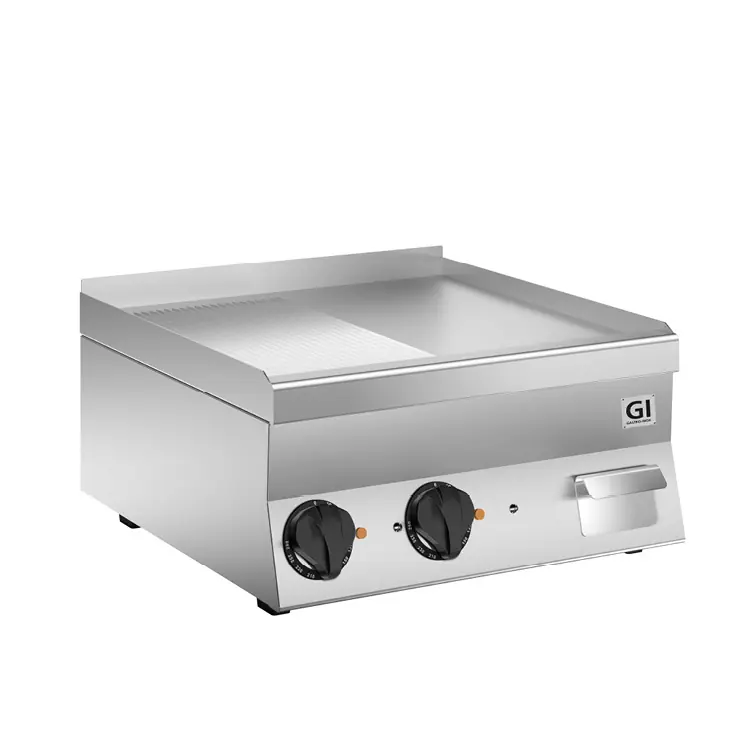 Betaalbaar 650 HP Elektrische Bakplaat - Halfgladde/Geribbelde RVS Plaat - 400V 7,8 kW - 600x600x(H)295mm
