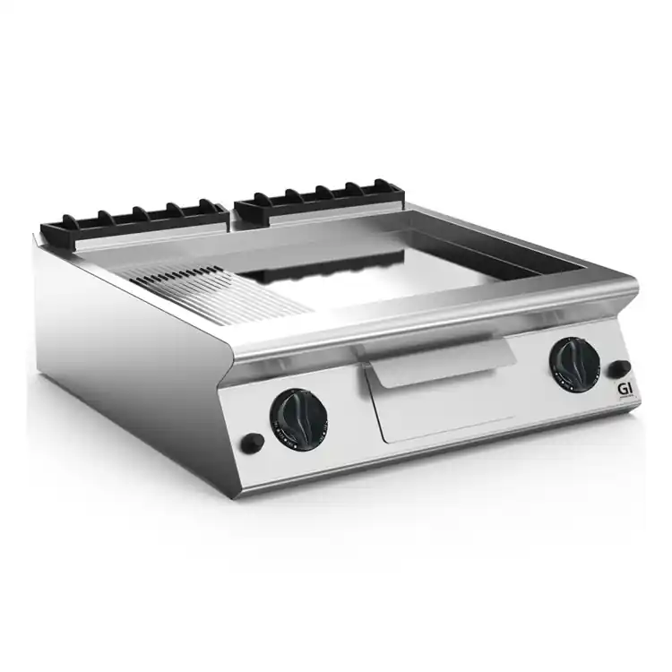 Koop Vandaag 700 HP Gasbakplaat 2/3 Glad 1/3 Geribbelde Verchroomde Plaat - 14 kW - 800x730x(H)250mm
