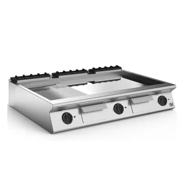 Direct Beschikbaar 700 HP Elektrische Bak Plaat 2/3 Gladde 1/3 Geribbelde Verchroomde Plaat - 16,2 kW - 1200x730x(H)250mm