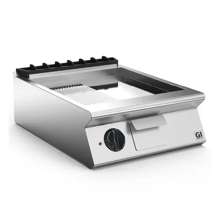Snelle Levering 700 HP Elektrische Bakplaat 2/3 Glad 1/3 Geribbelde Verchroomde Plaat - 7,5 kW - 600x730x(H)250mm