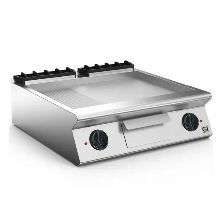 Laatste Versie 700 HP Elektrische Bakplaat 2/3 Glad 1/3 Geribbelde Geslepen Stalen Plaat - 10,8 kW - 800x730x(H)250mm