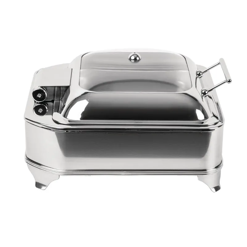 Vierkante Chafing Dish Elektrisch - Glazen Deksel - 6 Liter - 410x40x(H)240mm Nu Kopen