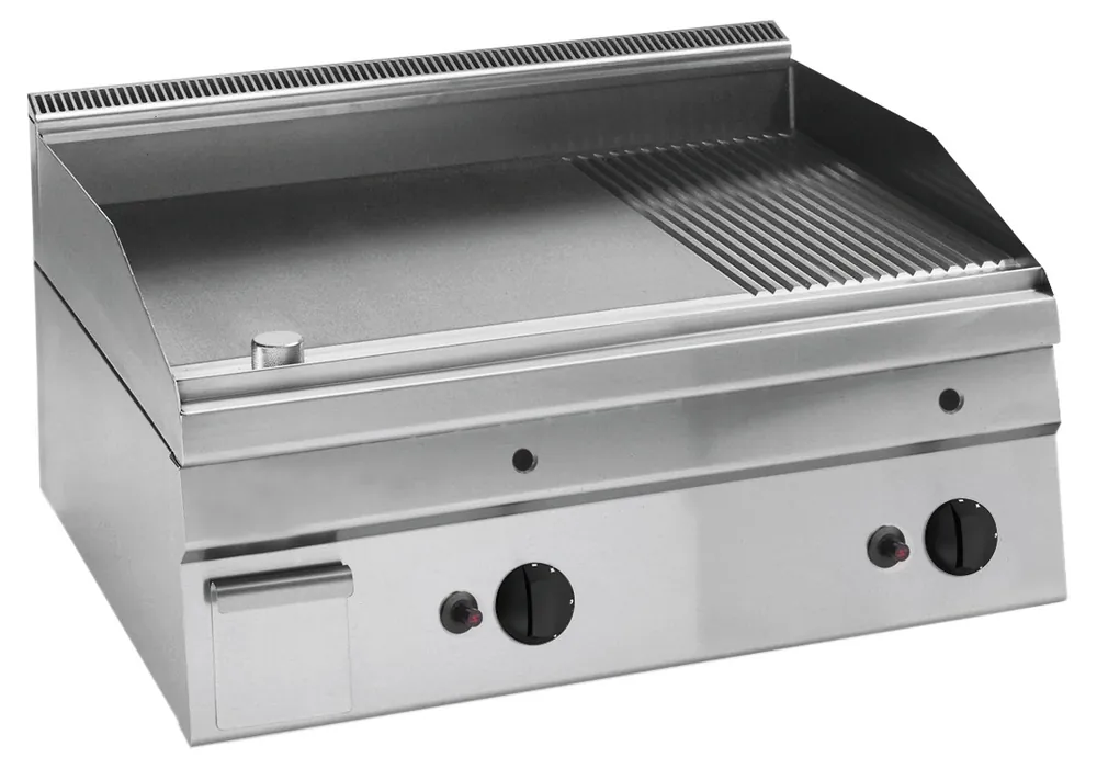 Gas-Bakplaat GBP6 / 1/3GET - 2/3 Glad & 1/3 Geribbeld - 8kW - 700x600x(H)300mm Seizoensaanbieding