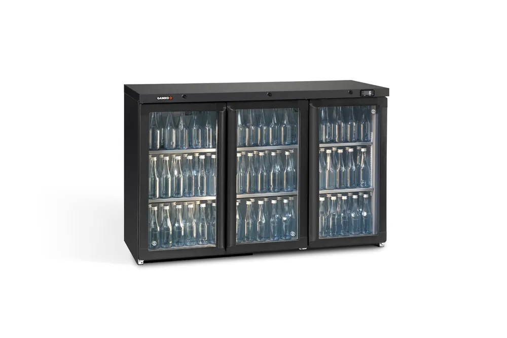 Flessenkoeling 3-Deurs - Antraciet - Gamko LG3/315G Maxiglass - 315L - Klapdeuren - 1350x576x850mm Direct Beschikbaar