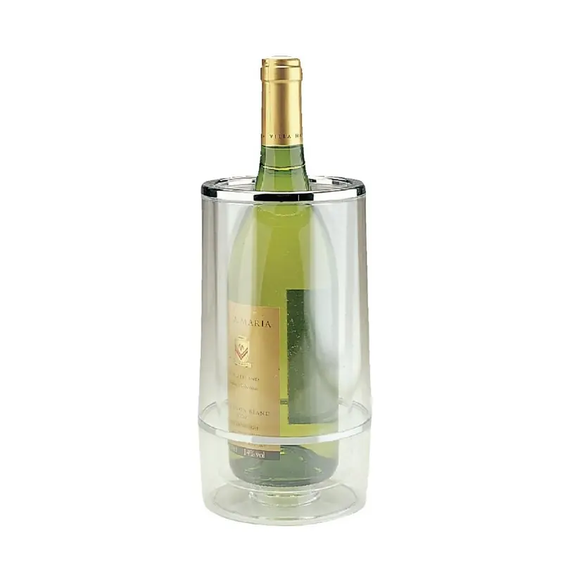 Dagaanbieding Flessenkoeler Dubbelwandig -Transparant Acryl + Chrome Rand - Ø12 cm x 23(h) cm