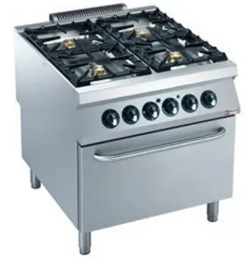 Voordeelprijs Gasfornuis - 4 Branders - 10 en 6kW - Elektrische Oven - 400V - 800x900x(h)850/920mm