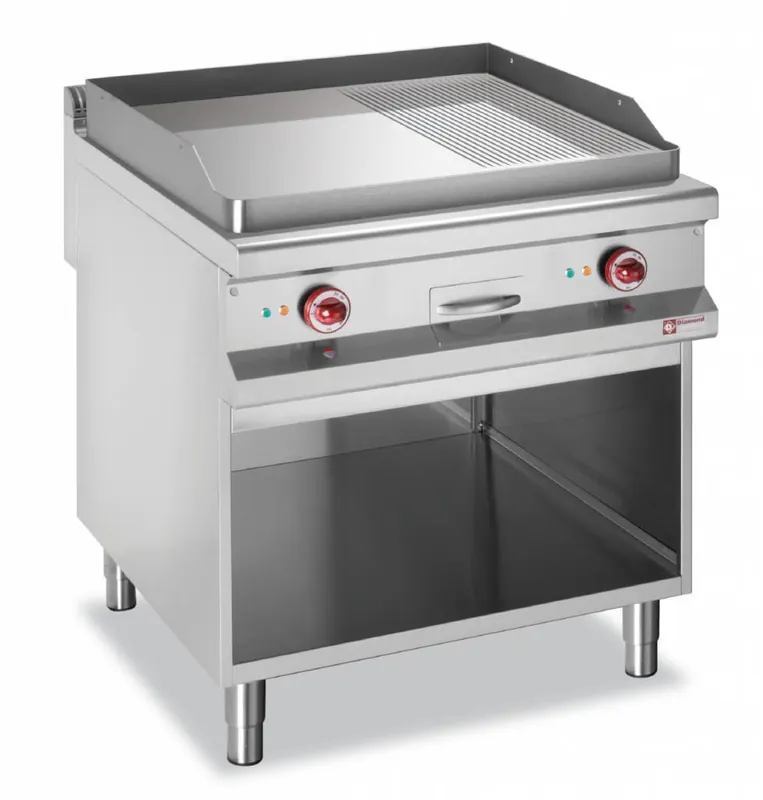 El. bakplaat, verchroomd, 2/3 vlak 1/3 geribd, module 1/1, op open kast - 800x900x(h)850/920mm Korting
