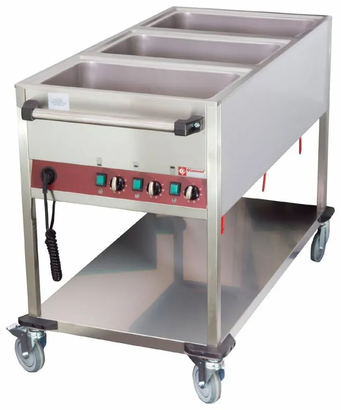 Bain-Marie Trolley - 3 x 1/1GN - 200mm Diep - Afzonderlijk instelbaar - 1300x650x(h)900mm Korting