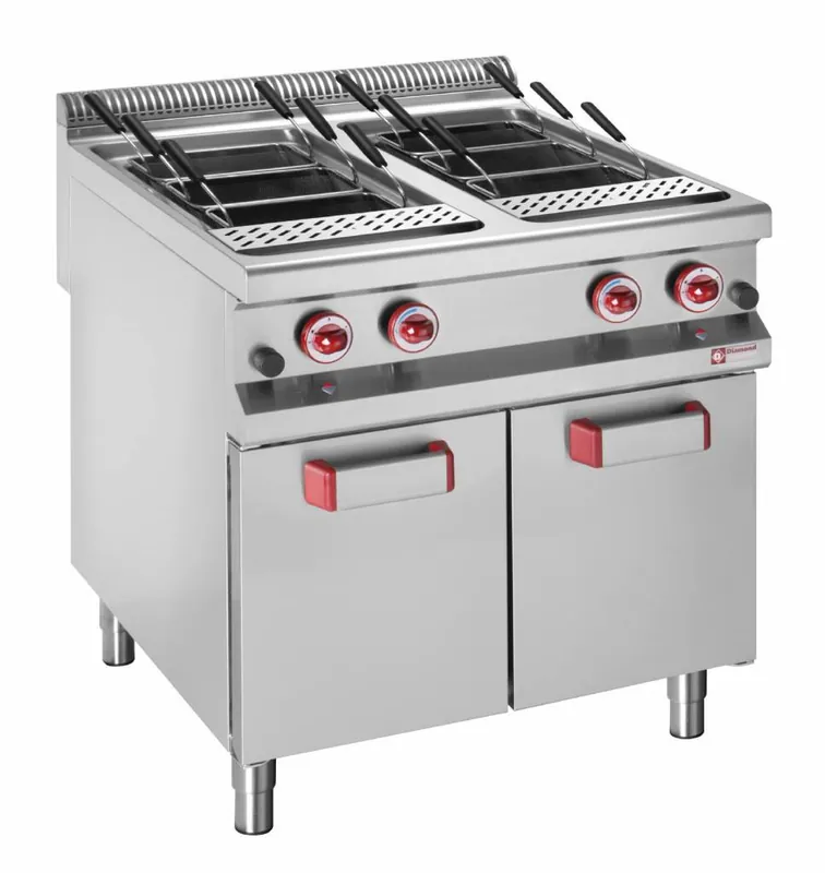 Lage Prijs Pastakoker op gas, 2 kuipen, 40 liter, op gesloten kast (zonder manden) - 800x900x(h)850/920mm