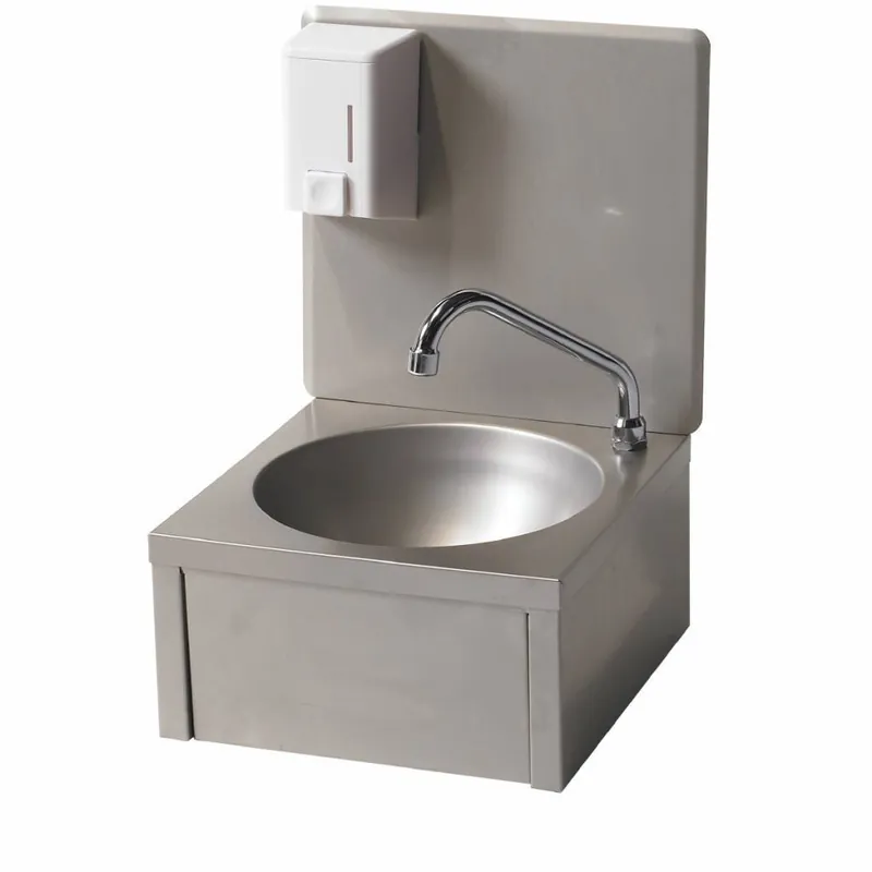 RVS Handwasbak - Kniebediening + Zeepverdeler - Koud Water - 330x350x(H)500 mm Shop Nu