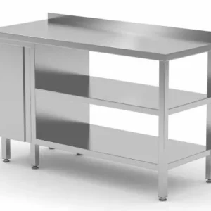 Werktafel RVS + 1 Klapdeur + Dubbel Bodemschap + Spatrand 800(b)x700(d)x885(h)mm Rechtstreeks Van De Fabrikant