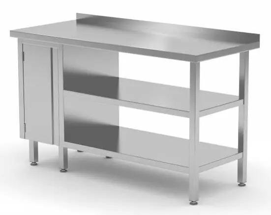 Werktafel RVS + 1 Klapdeur + Dubbel Bodemschap + Spatrand 800(b)x700(d)x885(h)mm Rechtstreeks Van De Fabrikant