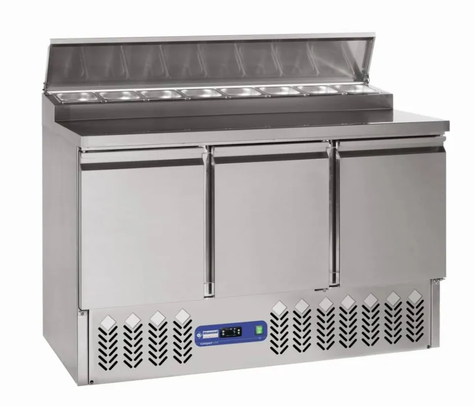 Gekoelde tafel 3 deuren GN 1/1, + koelstructuur 8x GN1/6-150 mm - 1365x700x(h)850mm Koopje