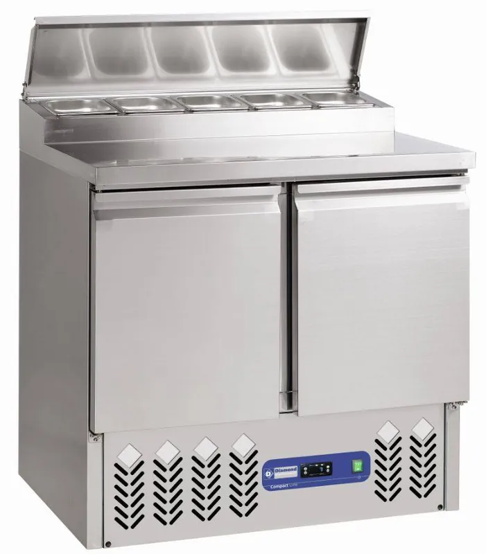 Lage Prijs Gekoelde tafel 2 deuren GN 1/1, + koelstructuur 5x GN1/6-150 mm - 900x700x(h)850mm