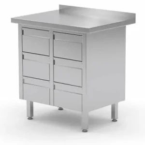 Dagaanbieding RVS Werkkast + Dubbel Ladeblok met 6 Lades + Spatrand (b)830mm 700mm(d)