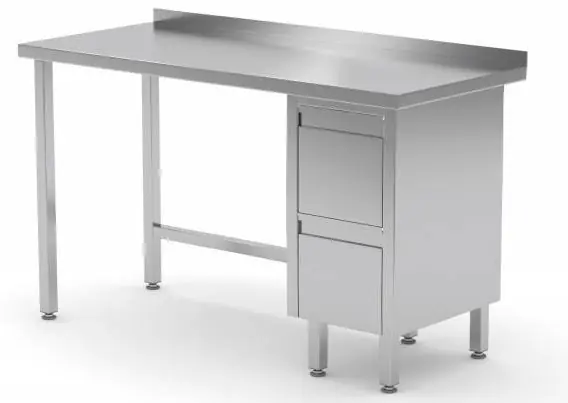 Werktafel RVS + Ladeblok (rechts) 2 laden + Spatrand HEAVY DUTY 800(b)x700(d)x885(h)mm Lage Kosten