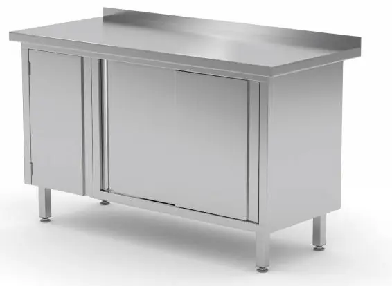 Werkkast RVS + 1 Klapdeur + 2 Schuifdeuren + Spatrand 1200(b)x600(d)x885(h)mm Express Levering