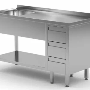 Spoeltafel + Bodemschap + Spoelbak 400x500x(h)250 + 3 Ladenblok 1000(b)x700(d)x885(h)mm Rechtstreeks Van De Fabrikant
