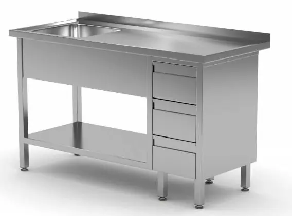 Spoeltafel + Bodemschap + Spoelbak 400x500x(h)250 + 3 Ladenblok 1000(b)x700(d)x885(h)mm Rechtstreeks Van De Fabrikant