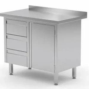 Koop Vandaag Werkkast RVS + Ladeblok (links) 3 lades + Klapdeur + Spatrand 830(b)x700(d)x885(h)mm
