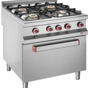 Gasfornuis met 4 branders op elektrische oven GN 2/1 - 800x900x(h)850/920mm Beperkte Voorraad