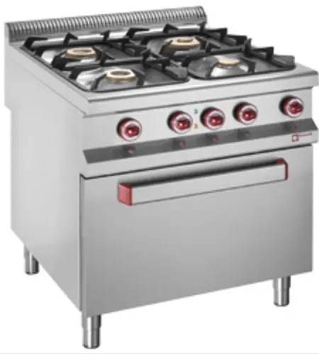 Gasfornuis met 4 branders op elektrische oven GN 2/1 - 800x900x(h)850/920mm Beperkte Voorraad