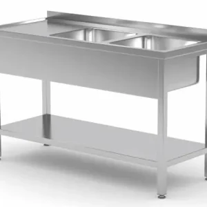 RVS Spoeltafel 1200(b)x700(d)x885(h)mm + 2 Spoelbakken 500x400x(h)250 (rechts) Dagaanbieding