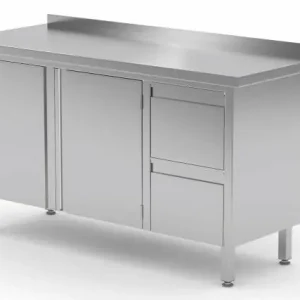 Werkkast RVS + 2 lades (rechts) + 2 Klapdeuren + Spatrand 1100(b)x700(d)x885(h)mm Direct Verzonden