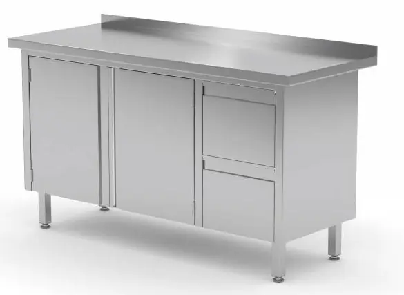 Werkkast RVS + 2 lades (rechts) + 2 Klapdeuren + Spatrand 1100(b)x700(d)x885(h)mm Direct Verzonden