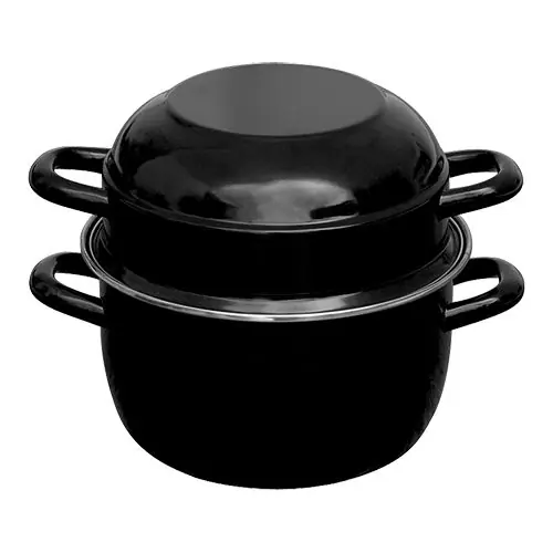 Schelpenpot - Zwart - Geëmailleerd met RVS goot - Ø20cm Populair