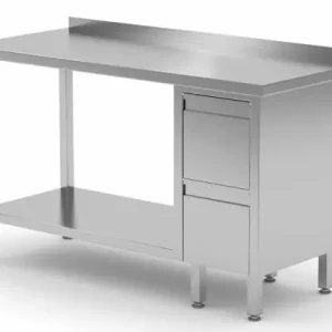 Werktafel RVS + Ladeblok (rechts) 2 lades + Bodemschap + Spatrand 800(b)x600(d)x885(h)mm Alleen Vandaag