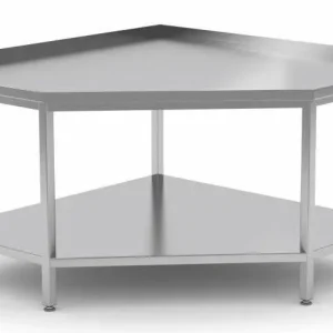Beperkte Voorraad RVS Hoekwerktafel + Bodemschap + Spatrand - (b)900-1000mm - 600-900mm(d)