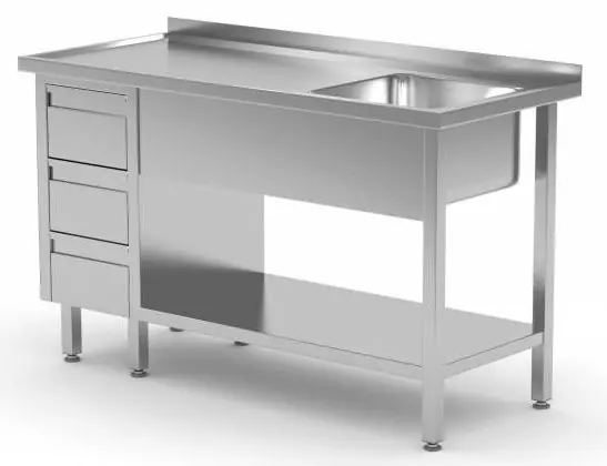 Spoeltafel + Bodemschap + Spoelbak 500x400x(h)250 + 3 Ladenblok 1000(b)x700(d)x885(h)mm Uitverkoop