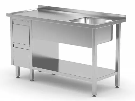 Spoeltafel + Spoelbak 400x400x(h)250 + Bodemschap + 2 Ladenblok 1000(b)x600(d)x885(h)mm Seizoensaanbieding