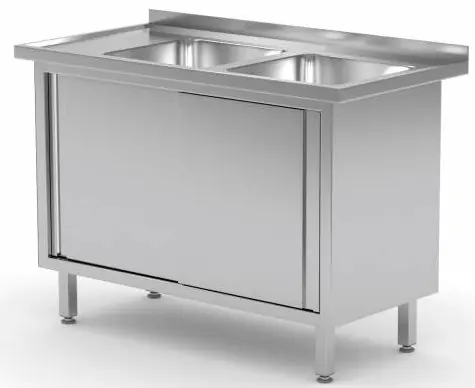 Spoeltafel RVS 1100(b)x600(d)x885(h)mm + 2 Spoelbakken rechts + 2 Schuifdeuren Beste Prijs