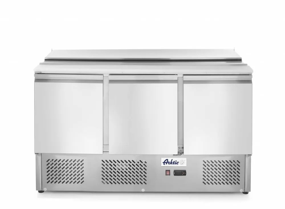 Korting Saladette 3 Deurs - RVS Klapdeksel - 4x GN 1/1 - 1365x700x(H)888mm