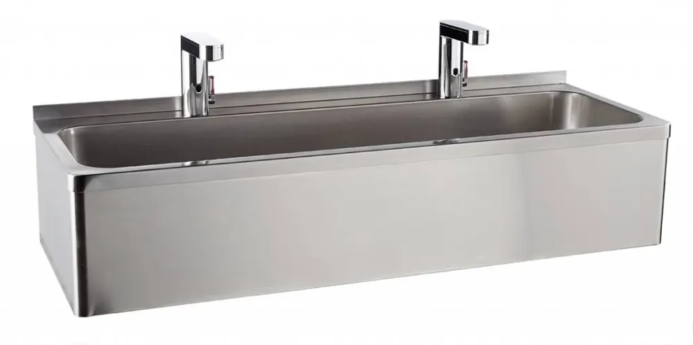 RVS Wasbak Dubbel - 2 Elektronische Kranen - Temperatuurregeling - 1200x425x255 mm Laatste Kans