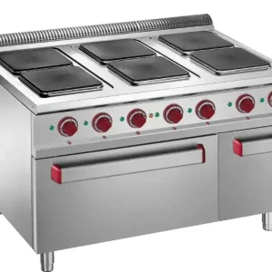 Elektrisch fornuis met 6 vierkante kookplaten op elektrische oven GN 2/1, gesloten neutrale kast Lage Kosten